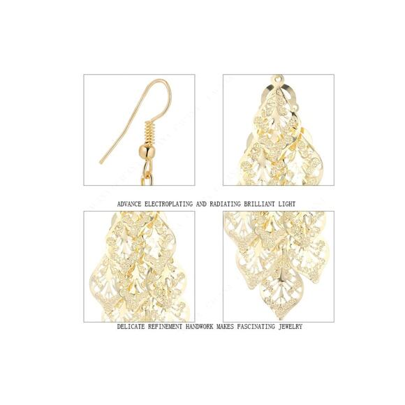 Elena Gold Leaf Chandelier Earrings - Picture 5 of 9